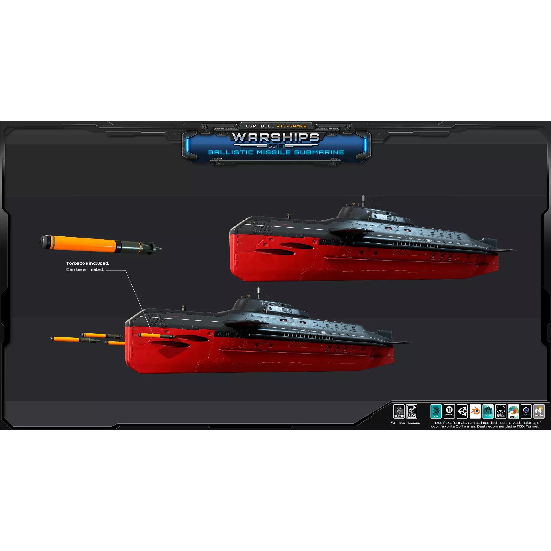 Ballistic Missile Submarine - Low-Poly Game-Ready 3D Model - View 7