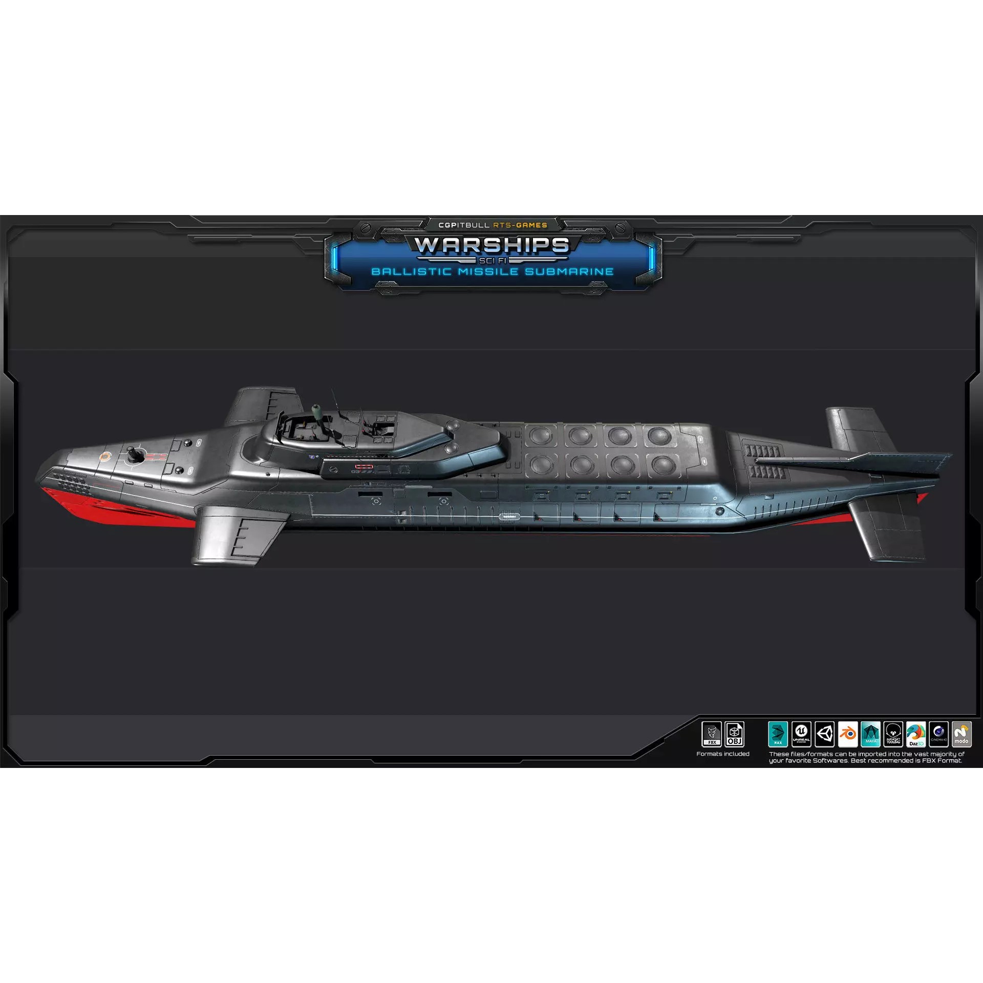 Ballistic Missile Submarine - Low-Poly Game-Ready 3D Model - View 8