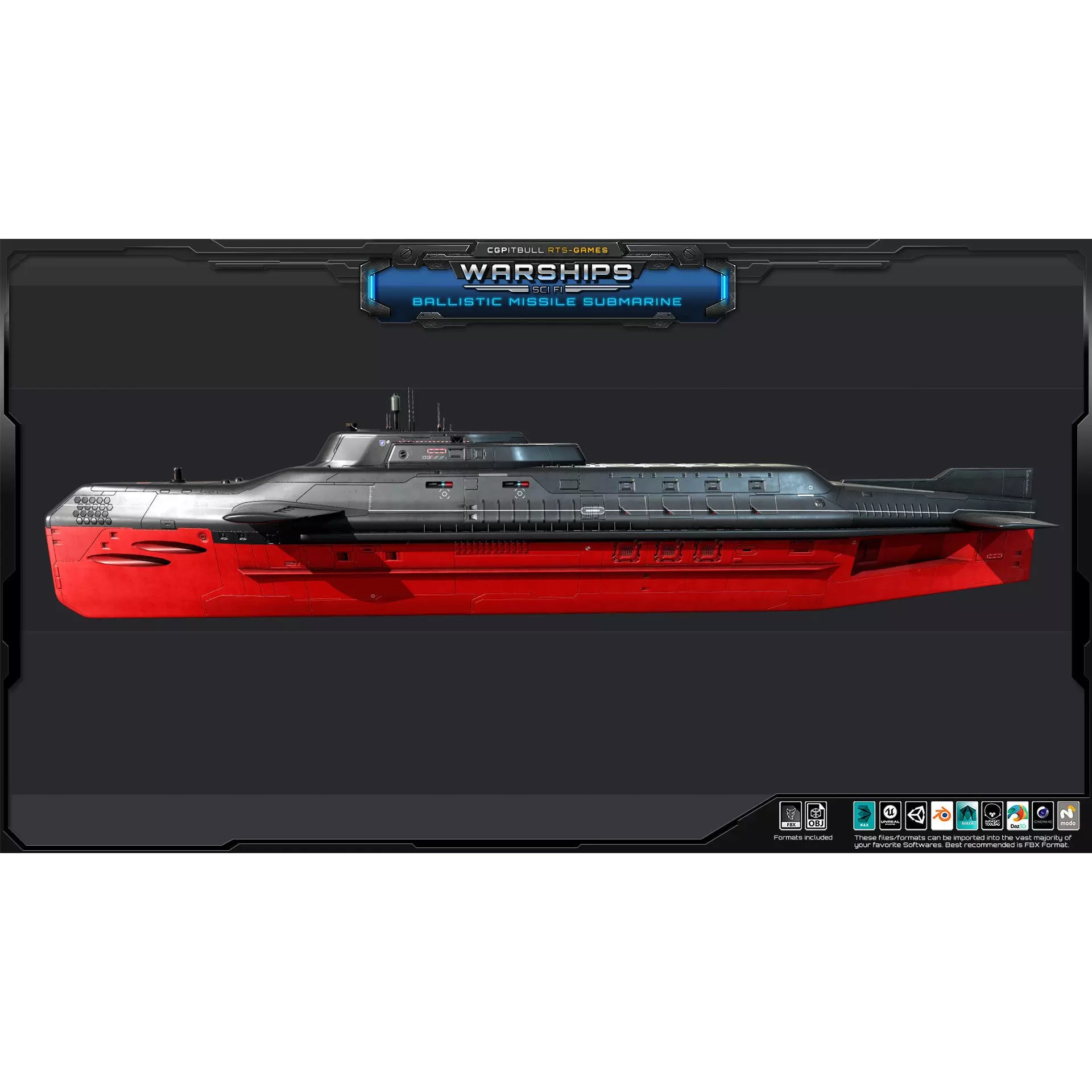 Ballistic Missile Submarine - Low-Poly Game-Ready 3D Model - View 9