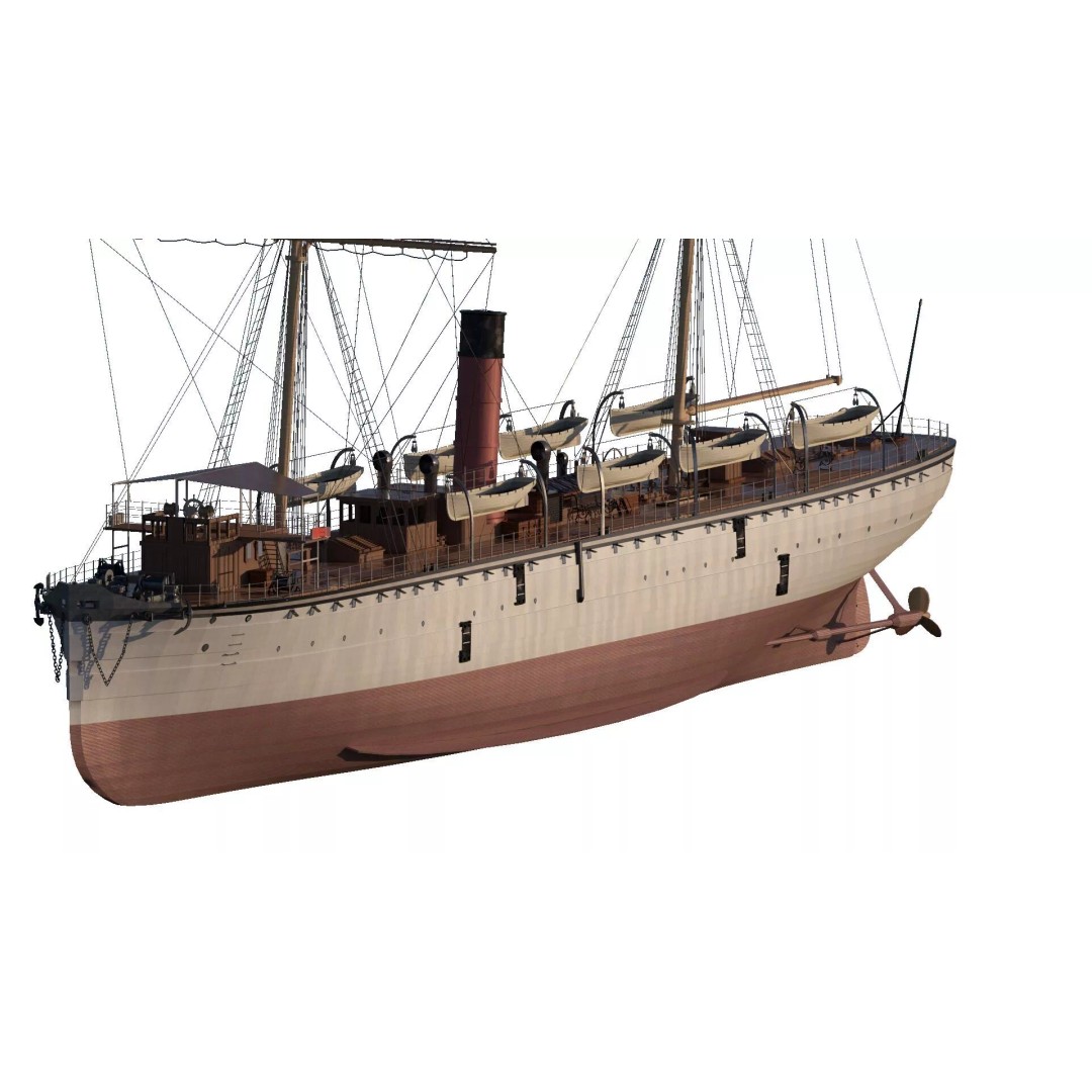 Japanese Navy Merchant Ship 3D Model – Late 19th Century, PBR Textured - View 2