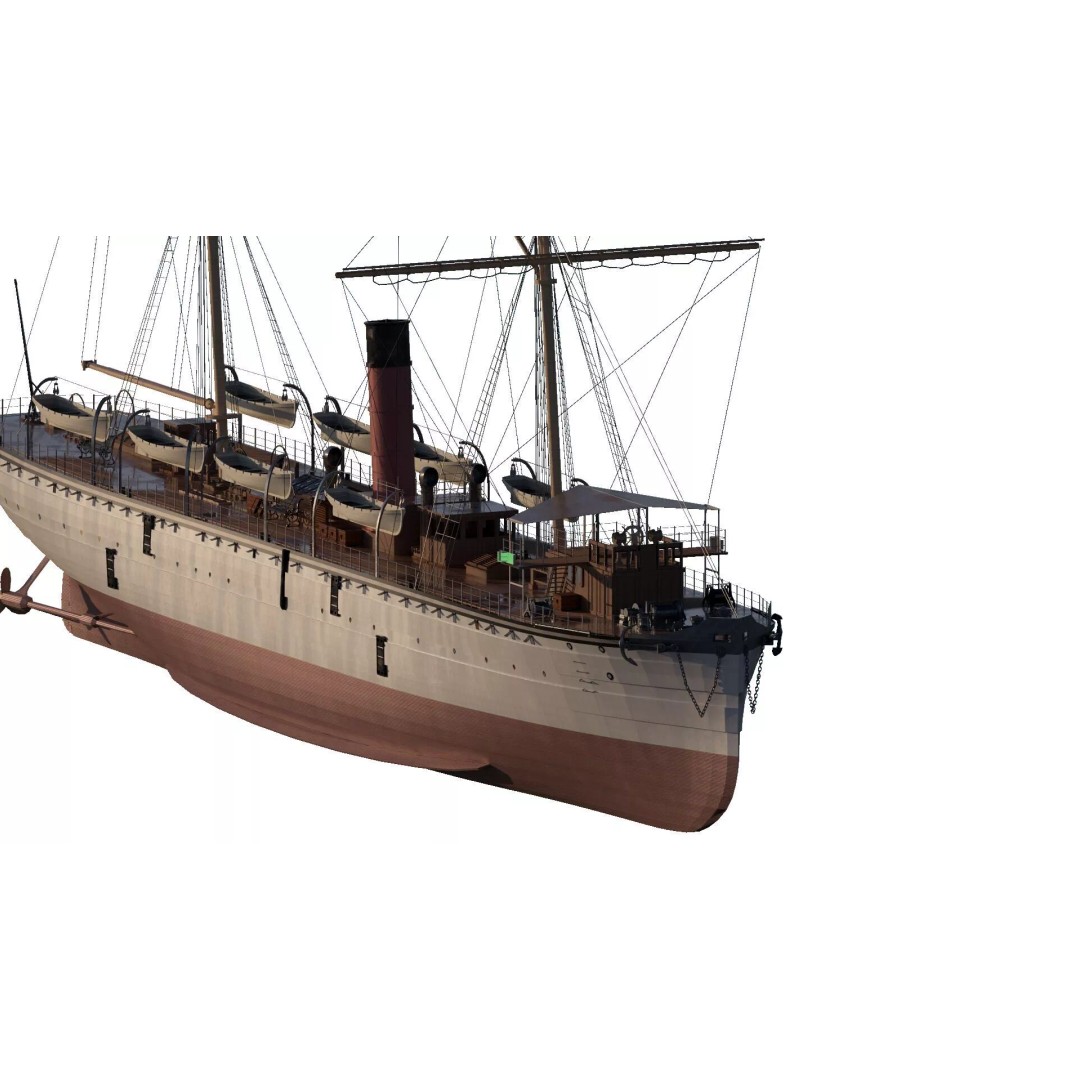 Japanese Navy Merchant Ship 3D Model – Late 19th Century, PBR Textured - View 5