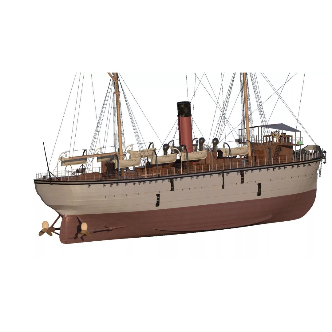 Japanese Navy Merchant Ship 3D Model – Late 19th Century, PBR Textured - View 7