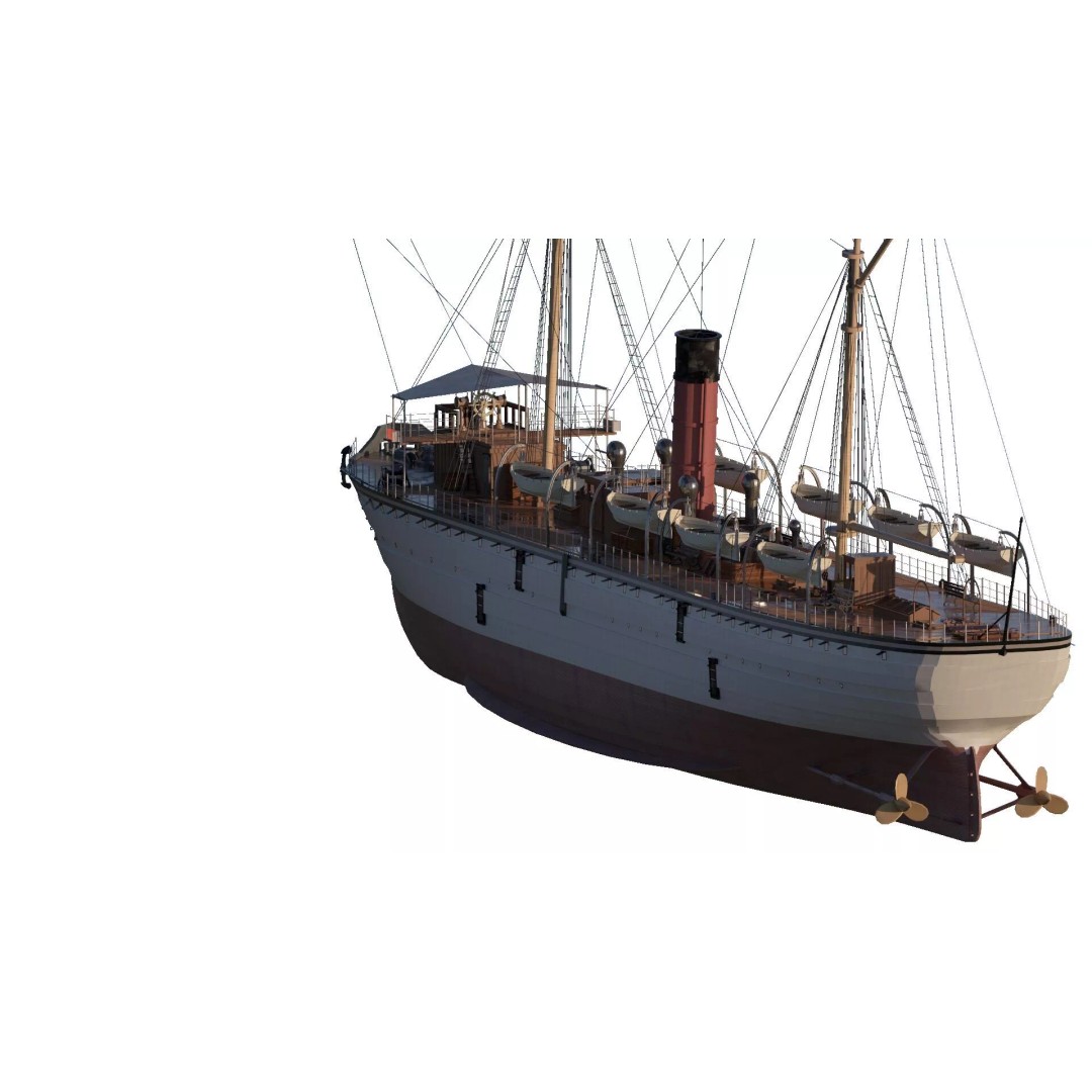 Japanese Navy Merchant Ship 3D Model – Late 19th Century, PBR Textured - View 9