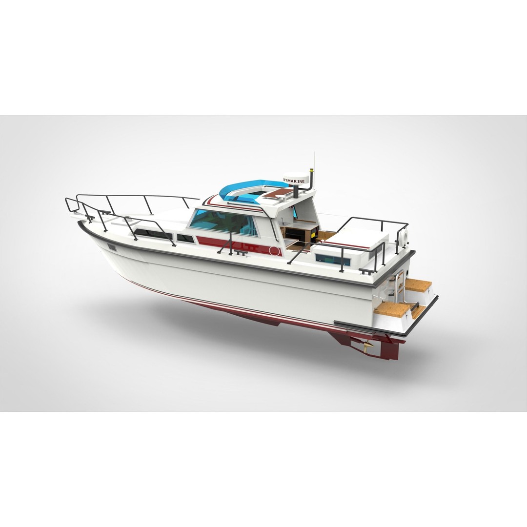 Recreational Boat 3D Model – Polygon Mesh Vessel for Games, FBX - View 4