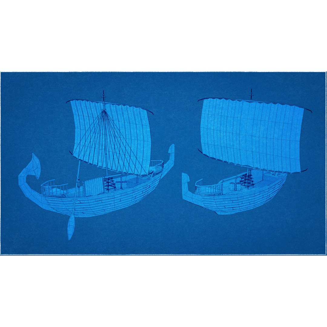 Egyptian Boat 3D Model – Low Poly Historic Watercraft, FBX, OBJ