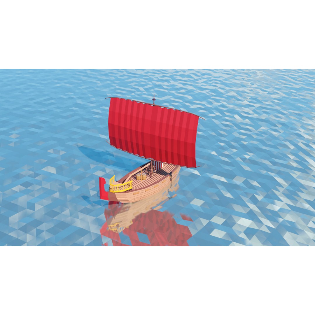 Egyptian Boat 3D Model – Low Poly Historic Watercraft, FBX, OBJ - View 10