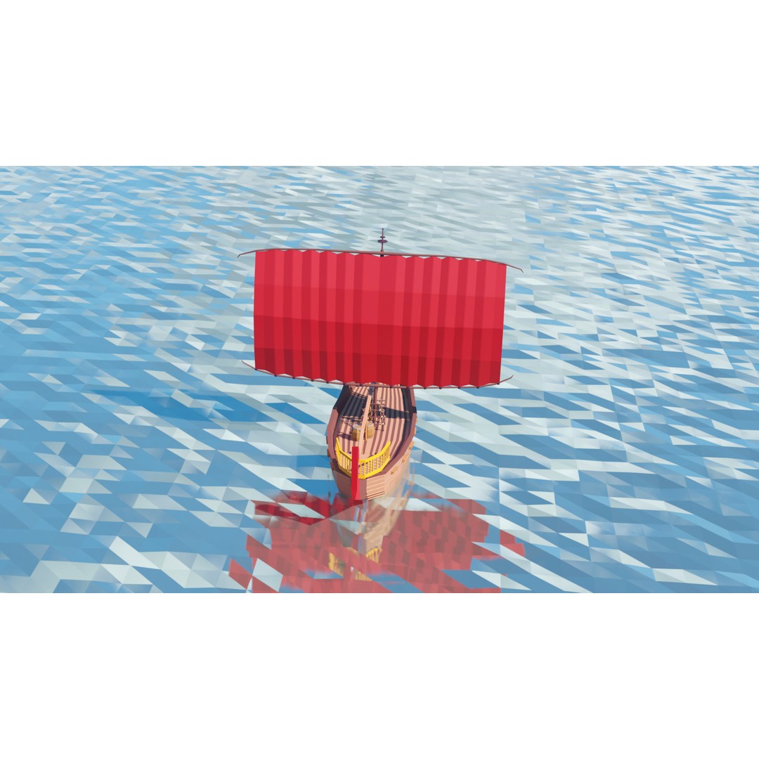 Egyptian Boat 3D Model – Low Poly Historic Watercraft, FBX, OBJ - View 11