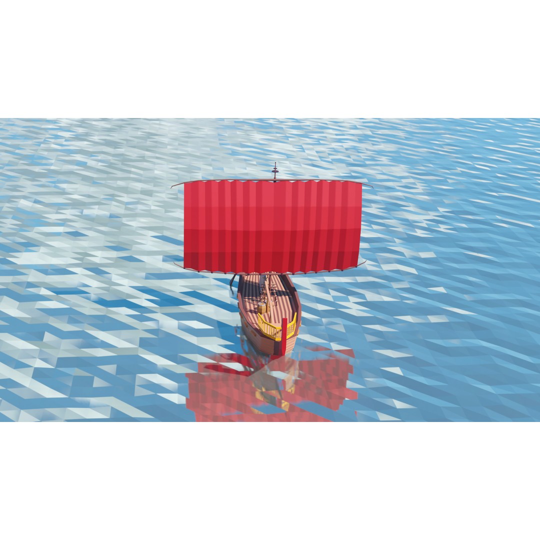 Egyptian Boat 3D Model – Low Poly Historic Watercraft, FBX, OBJ - View 12
