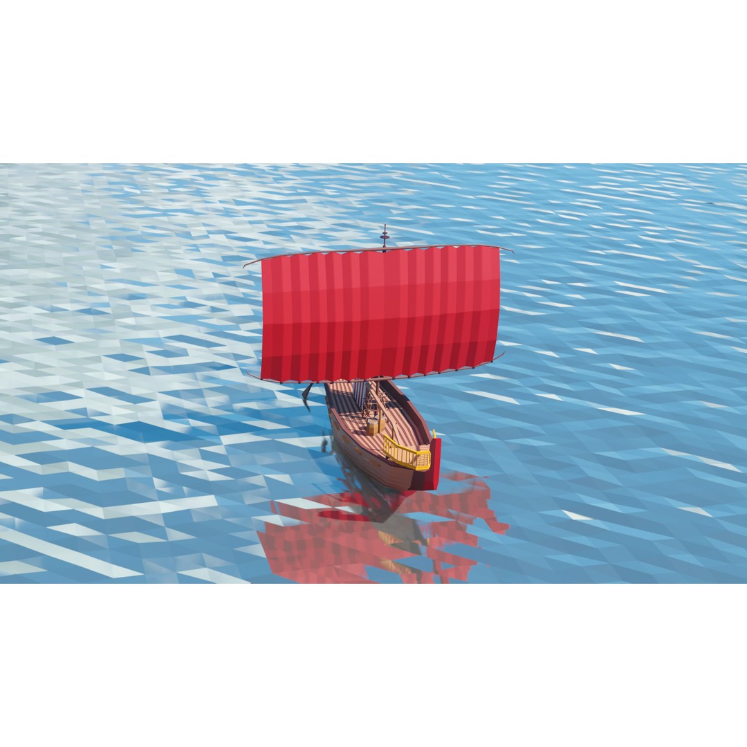 Egyptian Boat 3D Model – Low Poly Historic Watercraft, FBX, OBJ - View 3
