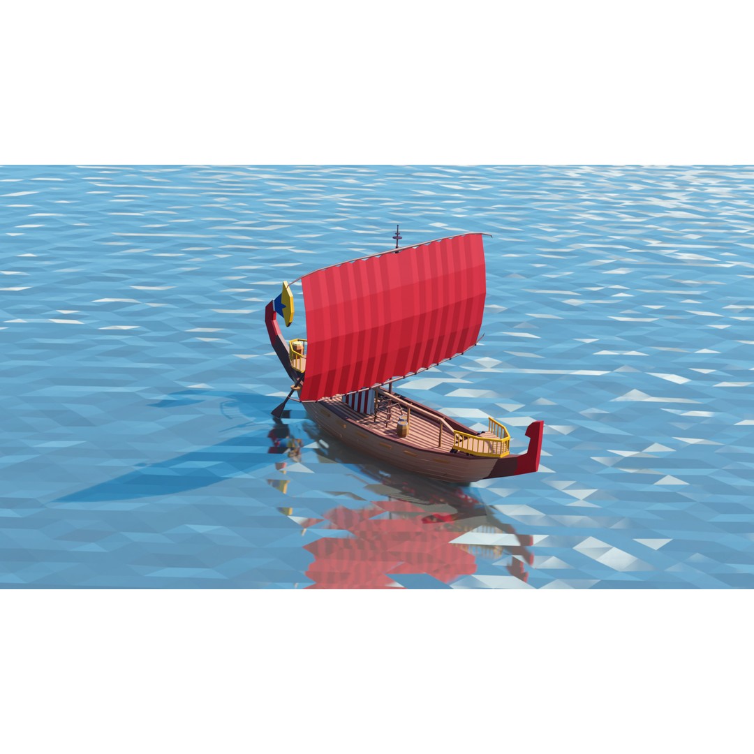 Egyptian Boat 3D Model – Low Poly Historic Watercraft, FBX, OBJ - View 4