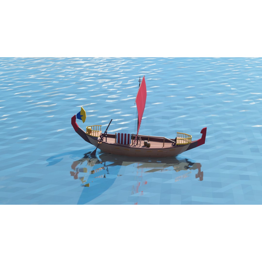 Egyptian Boat 3D Model – Low Poly Historic Watercraft, FBX, OBJ - View 5