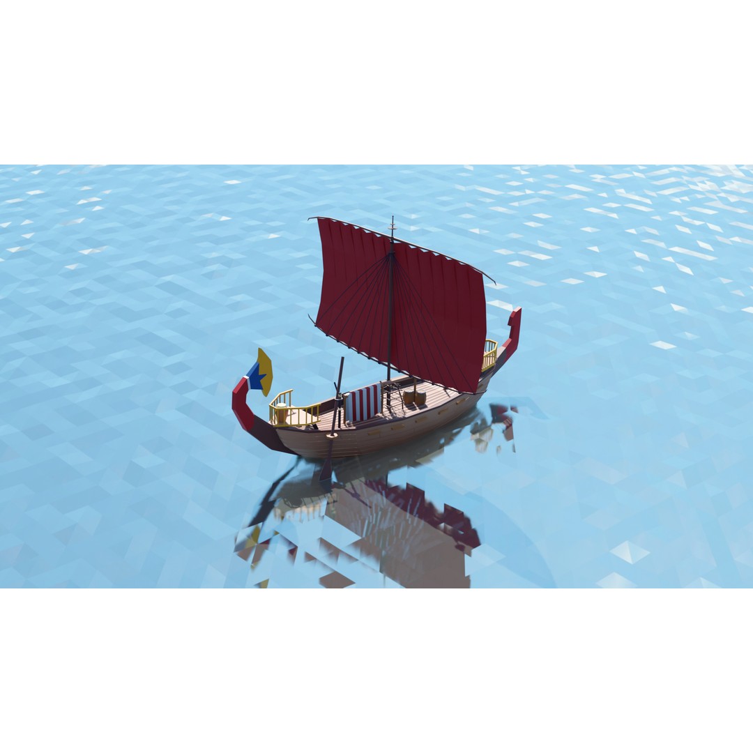 Egyptian Boat 3D Model – Low Poly Historic Watercraft, FBX, OBJ - View 6