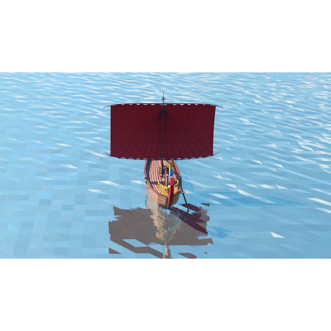 Egyptian Boat 3D Model – Low Poly Historic Watercraft, FBX, OBJ - View 7