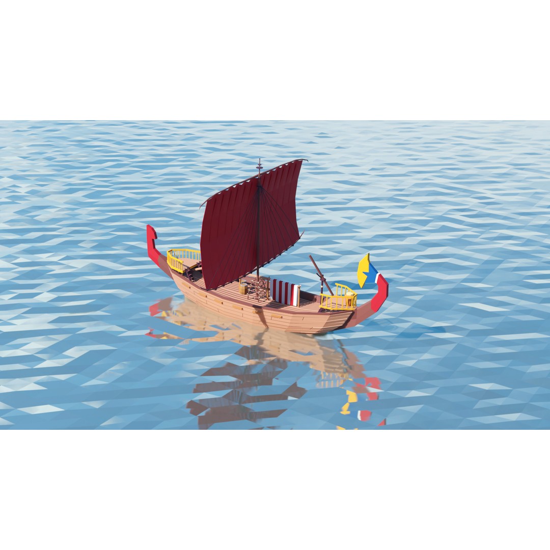 Egyptian Boat 3D Model – Low Poly Historic Watercraft, FBX, OBJ - View 8