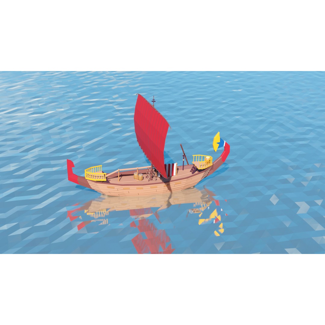 Egyptian Boat 3D Model – Low Poly Historic Watercraft, FBX, OBJ - View 9