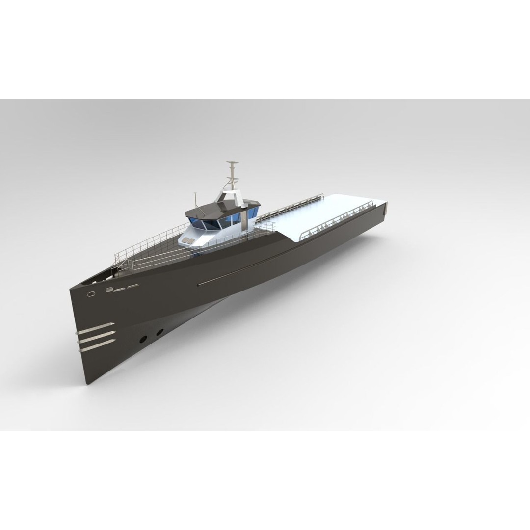 Yacht Support Vessel 3D Model – Industrial Watercraft, FBX, PBR - View 3