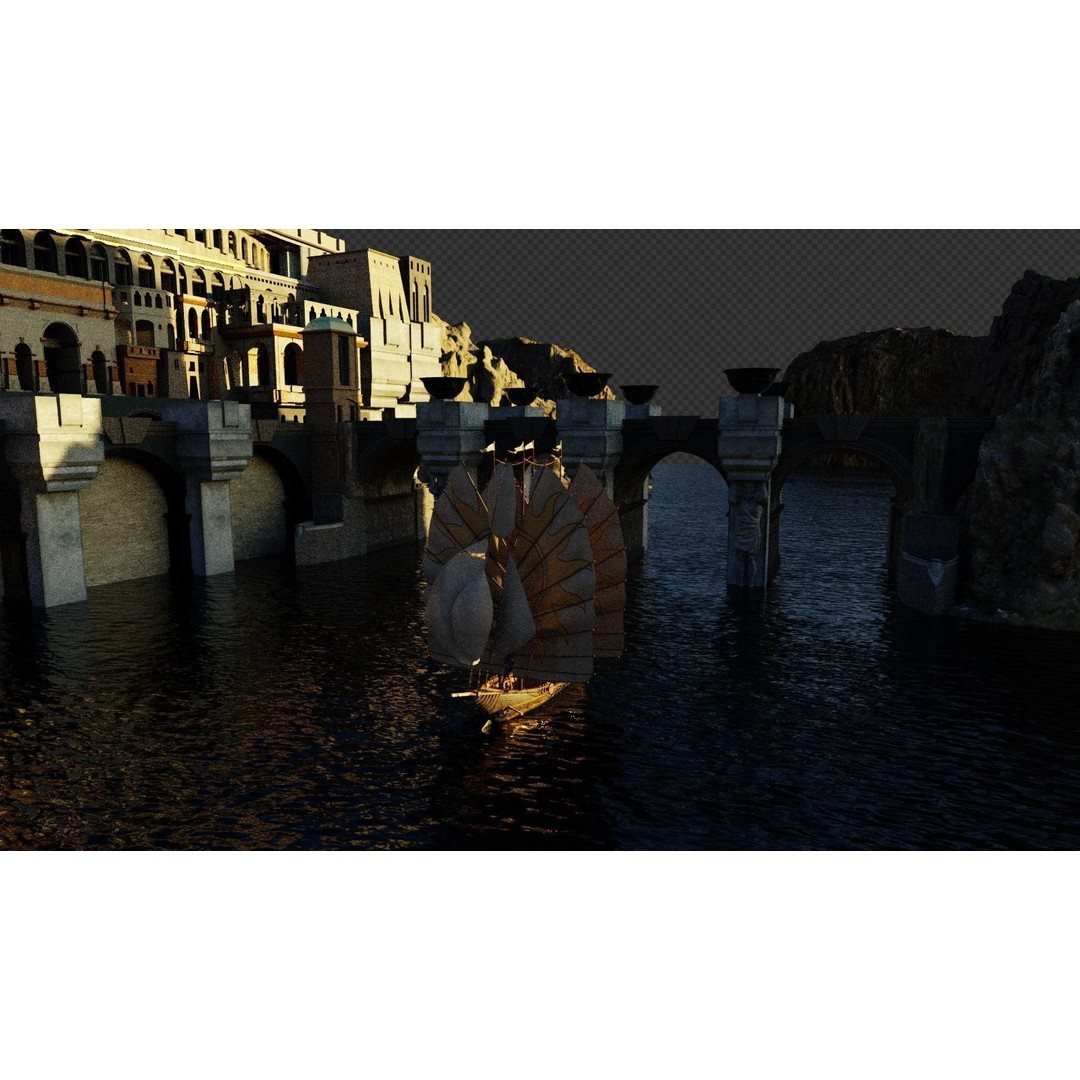 Numenorian Ship 3D Model – High Detail Rigged Maritime Asset, Blender