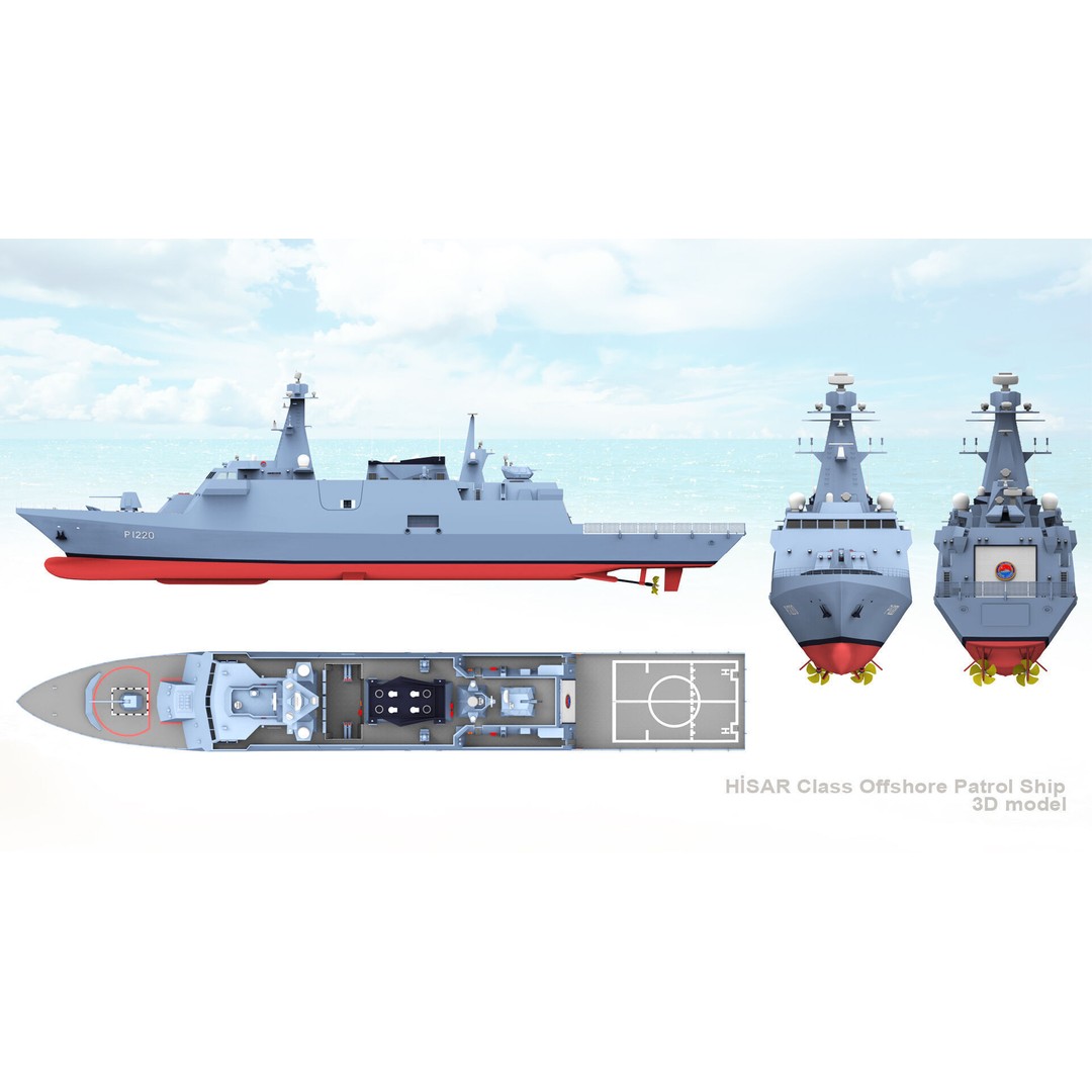 TCG HISAR Class Offshore Patrol Ship 3D Model – Military Watercraft, Rigged, FBX - View 10