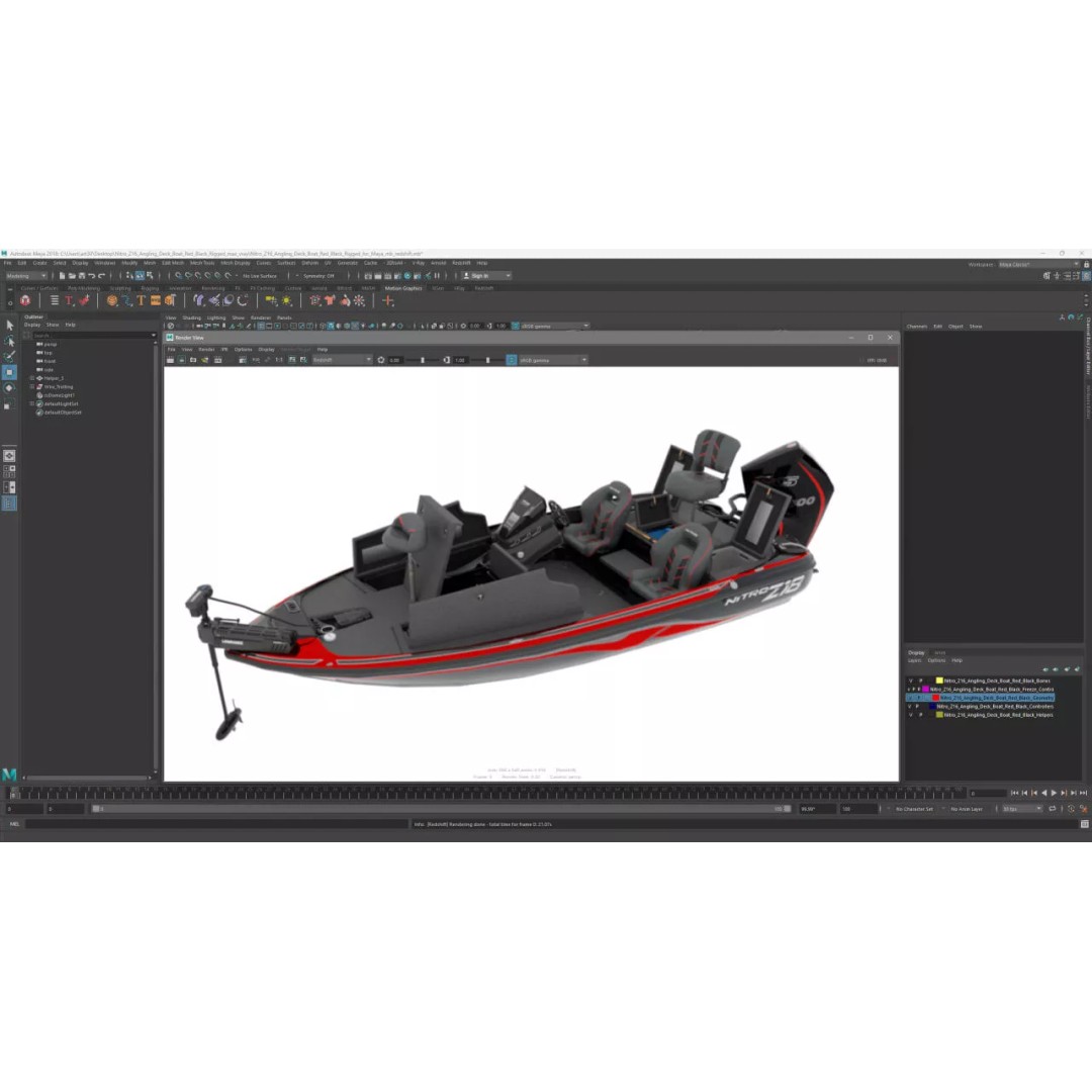 Nitro Z16 Angling Deck Boat 3D Model – Rigged PBR Asset for Maya