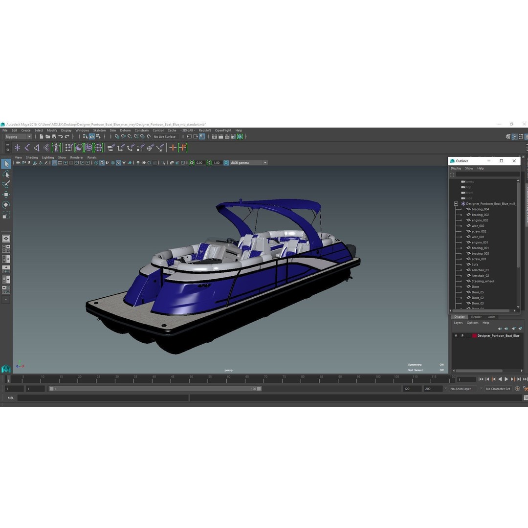 Designer Pontoon Boat 3D Model – High-End Watercraft, PBR Textures, FBX