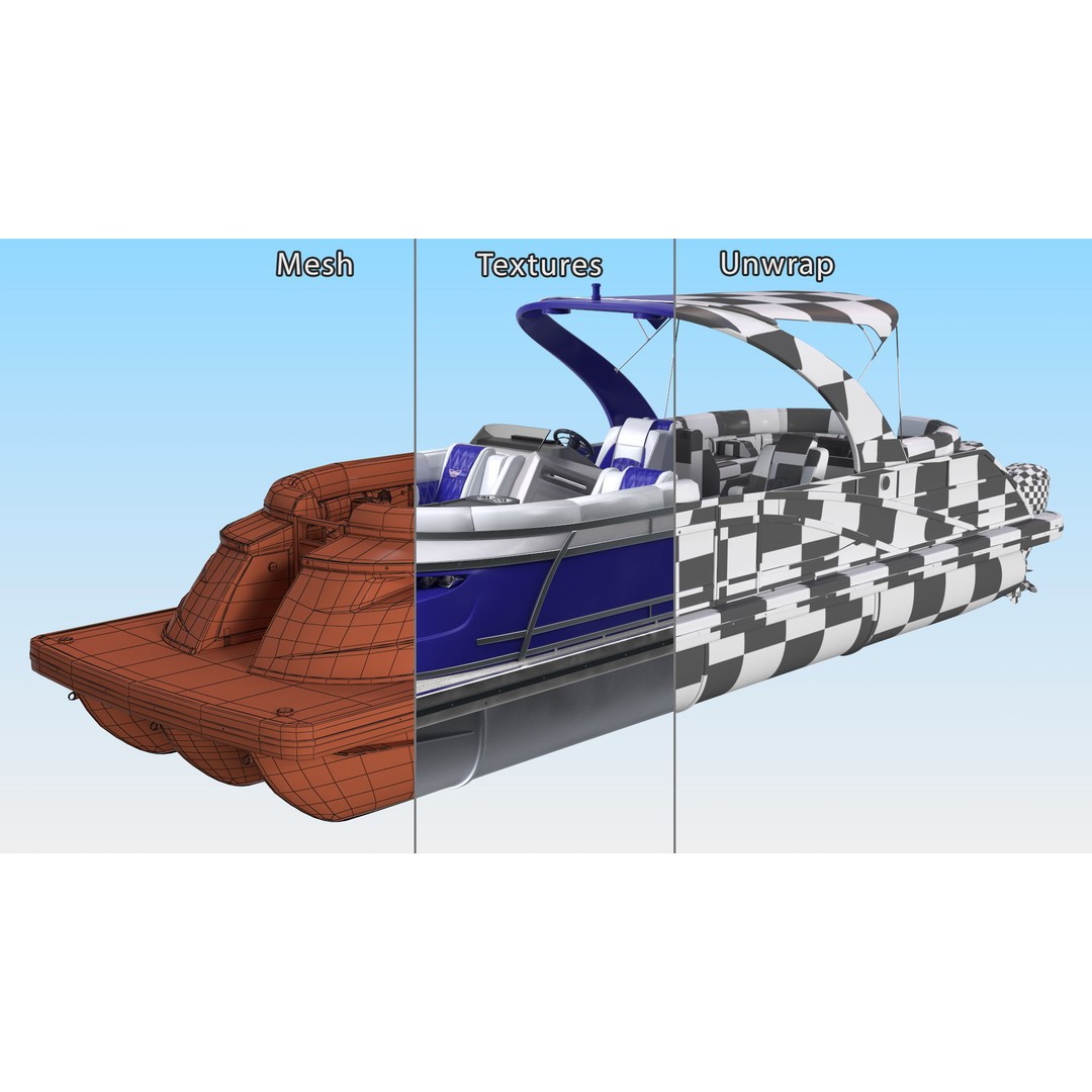 Designer Pontoon Boat 3D Model – High-End Watercraft, PBR Textures, FBX - View 15