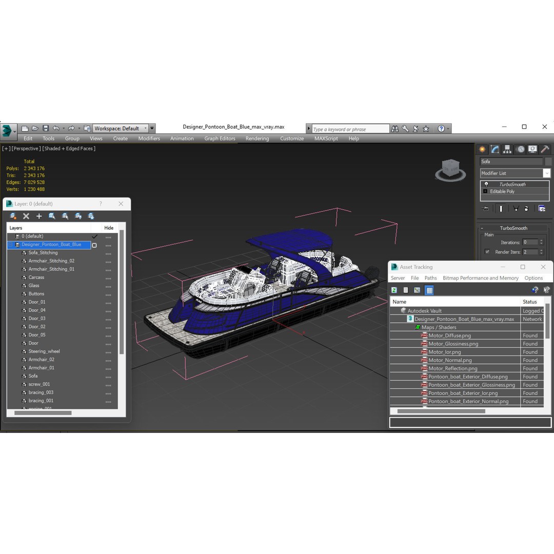 Designer Pontoon Boat 3D Model – High-End Watercraft, PBR Textures, FBX - View 20