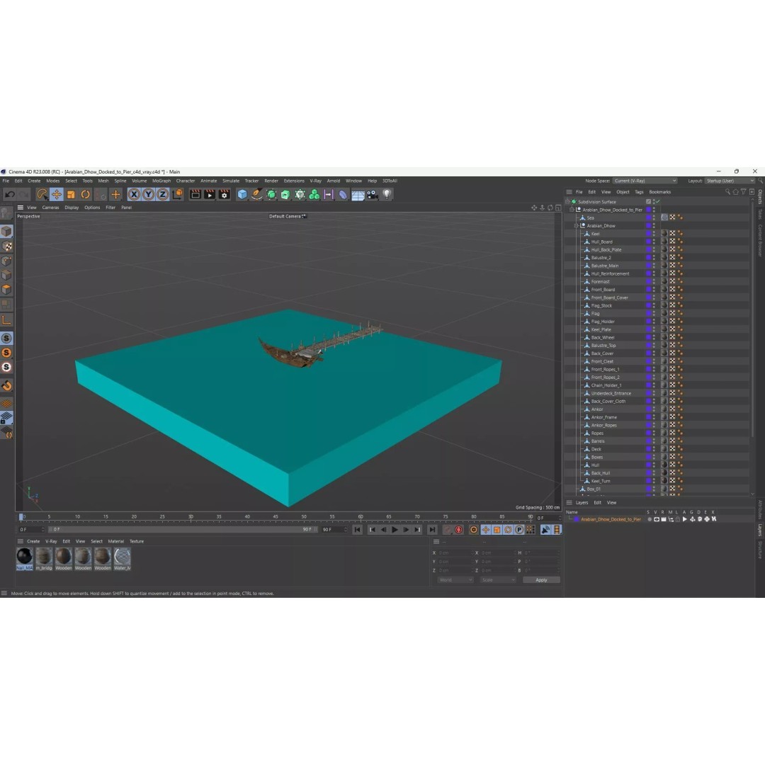 Arabian Dhow 3D Model – Traditional Wooden Vessel with Dock, FBX