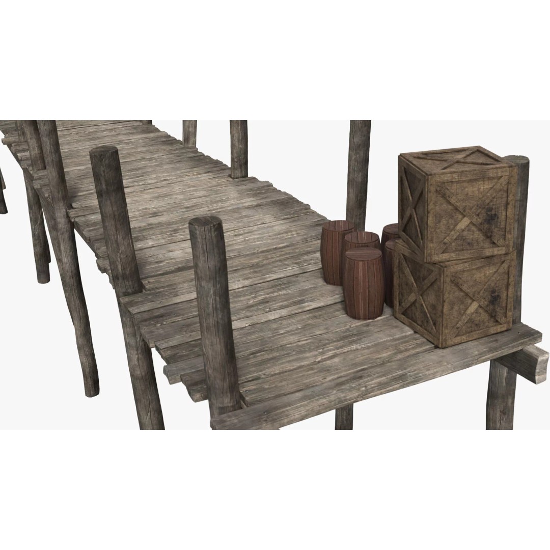 Arabian Dhow 3D Model – Traditional Wooden Vessel with Dock, FBX - View 11