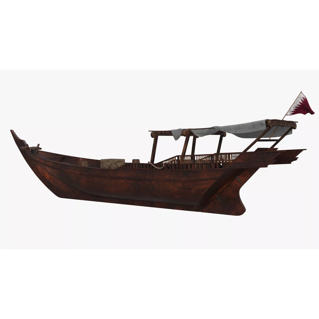Arabian Dhow 3D Model – Traditional Wooden Vessel with Dock, FBX - View 12