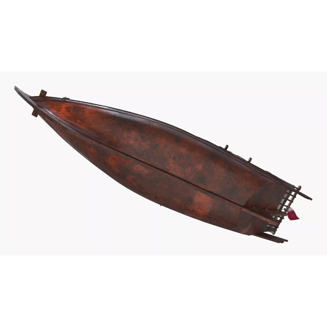 Arabian Dhow 3D Model – Traditional Wooden Vessel with Dock, FBX - View 14