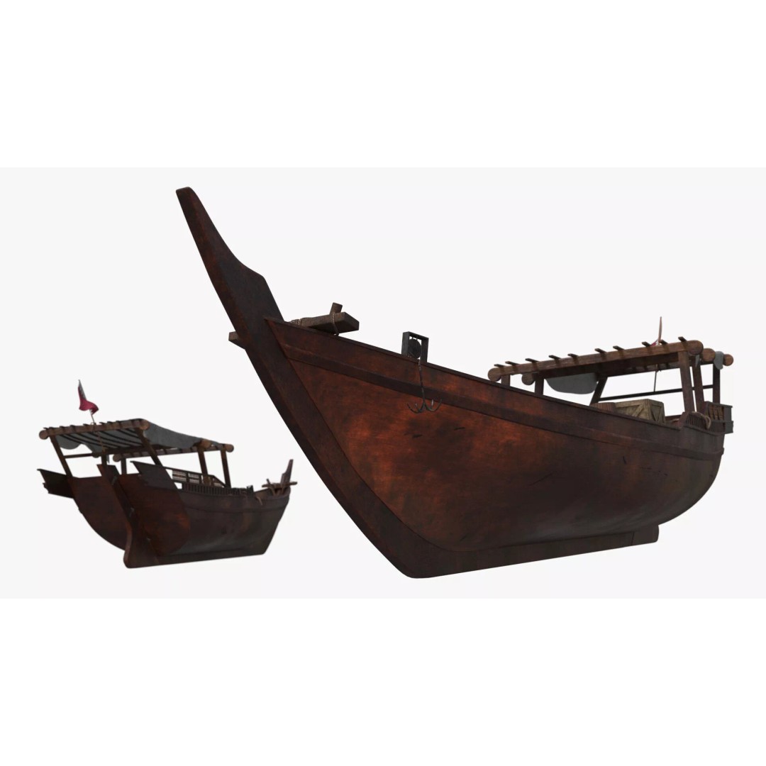 Arabian Dhow 3D Model – Traditional Wooden Vessel with Dock, FBX - View 15