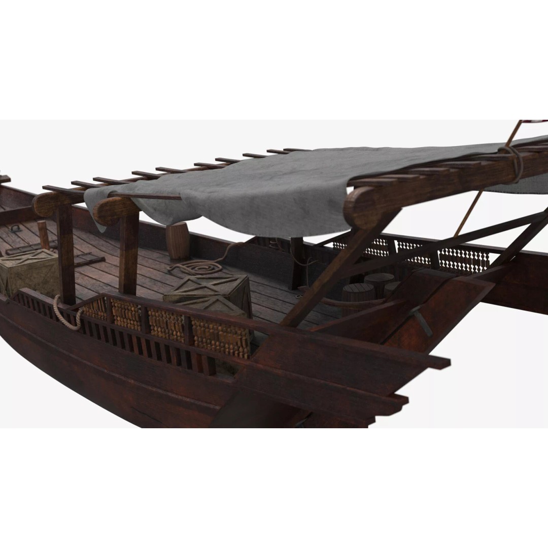 Arabian Dhow 3D Model – Traditional Wooden Vessel with Dock, FBX - View 16