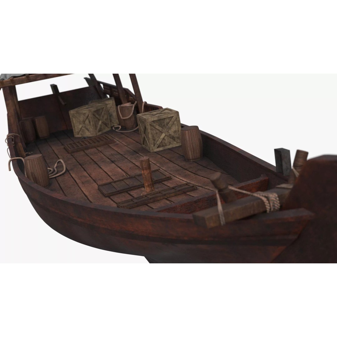Arabian Dhow 3D Model – Traditional Wooden Vessel with Dock, FBX - View 17