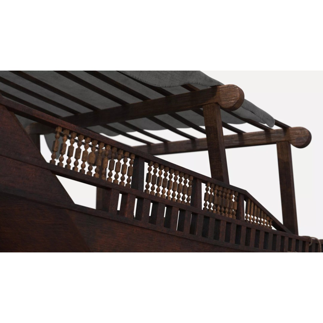 Arabian Dhow 3D Model – Traditional Wooden Vessel with Dock, FBX - View 18