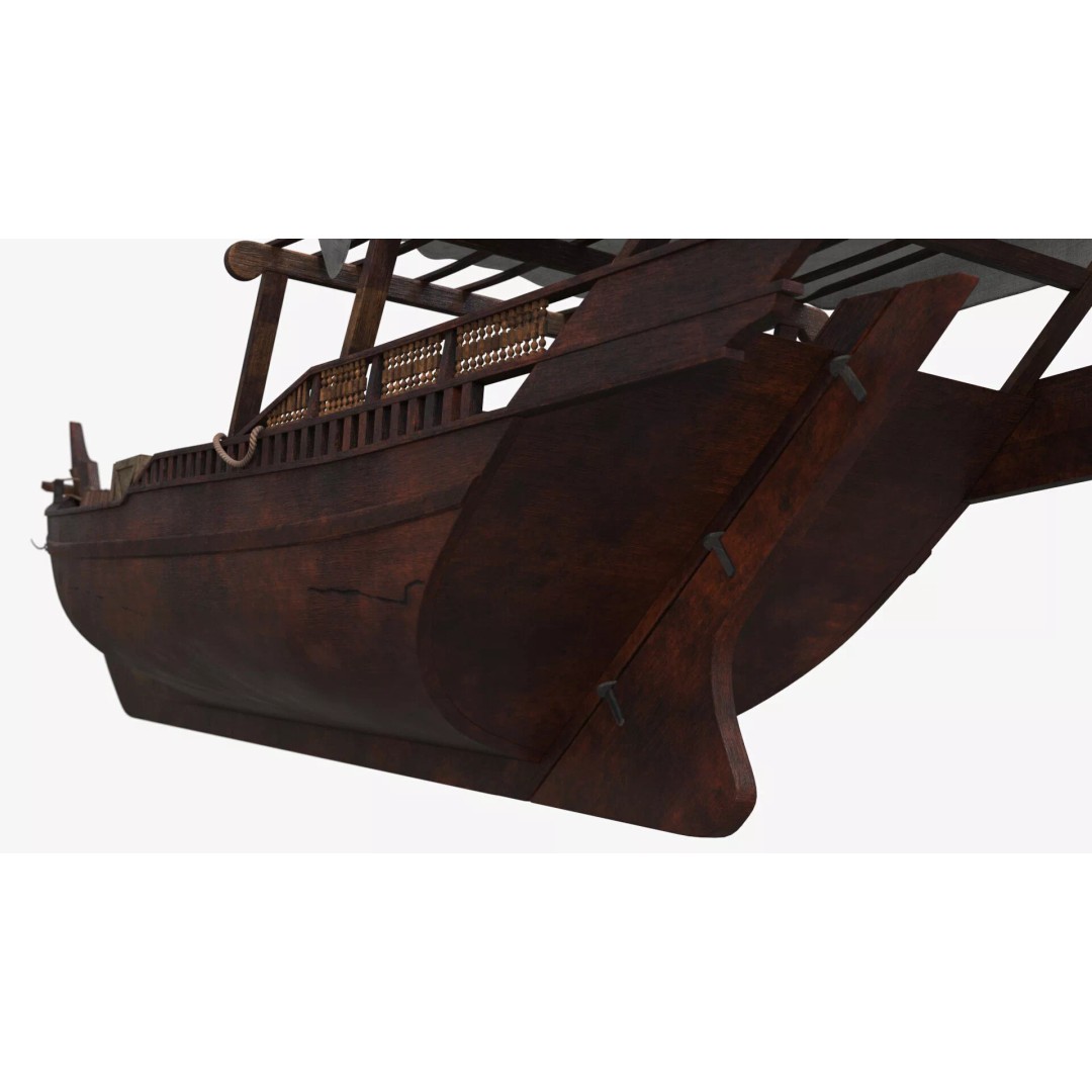 Arabian Dhow 3D Model – Traditional Wooden Vessel with Dock, FBX - View 19