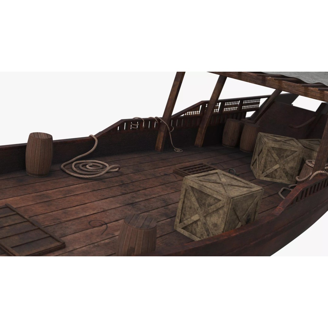 Arabian Dhow 3D Model – Traditional Wooden Vessel with Dock, FBX - View 20