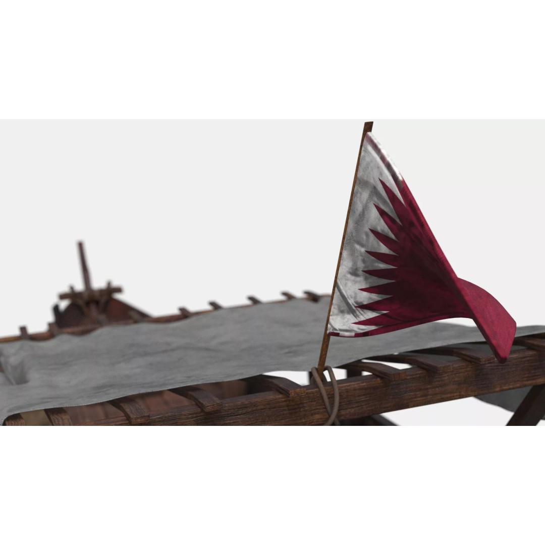 Arabian Dhow 3D Model – Traditional Wooden Vessel with Dock, FBX - View 21