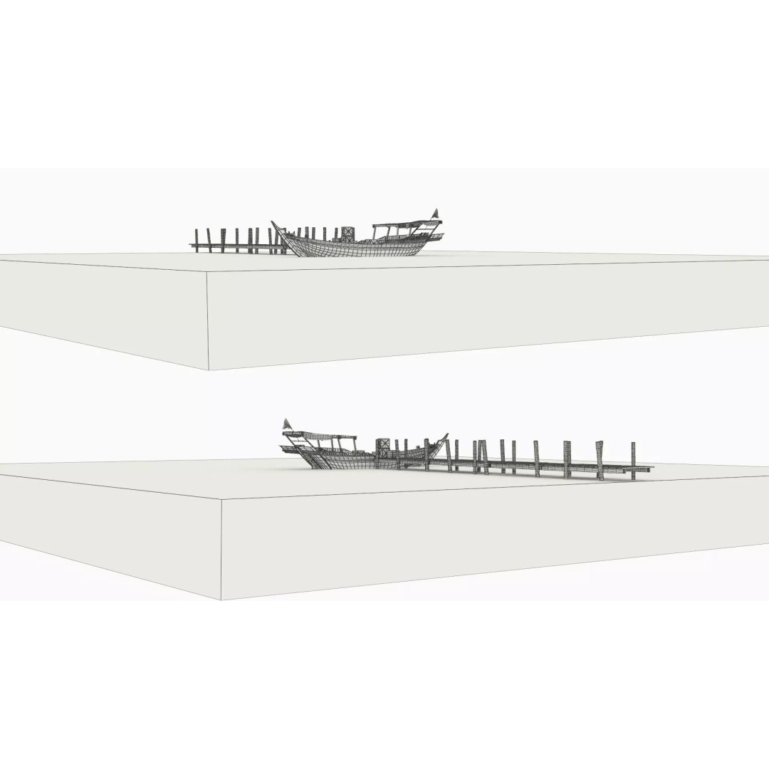 Arabian Dhow 3D Model – Traditional Wooden Vessel with Dock, FBX - View 26