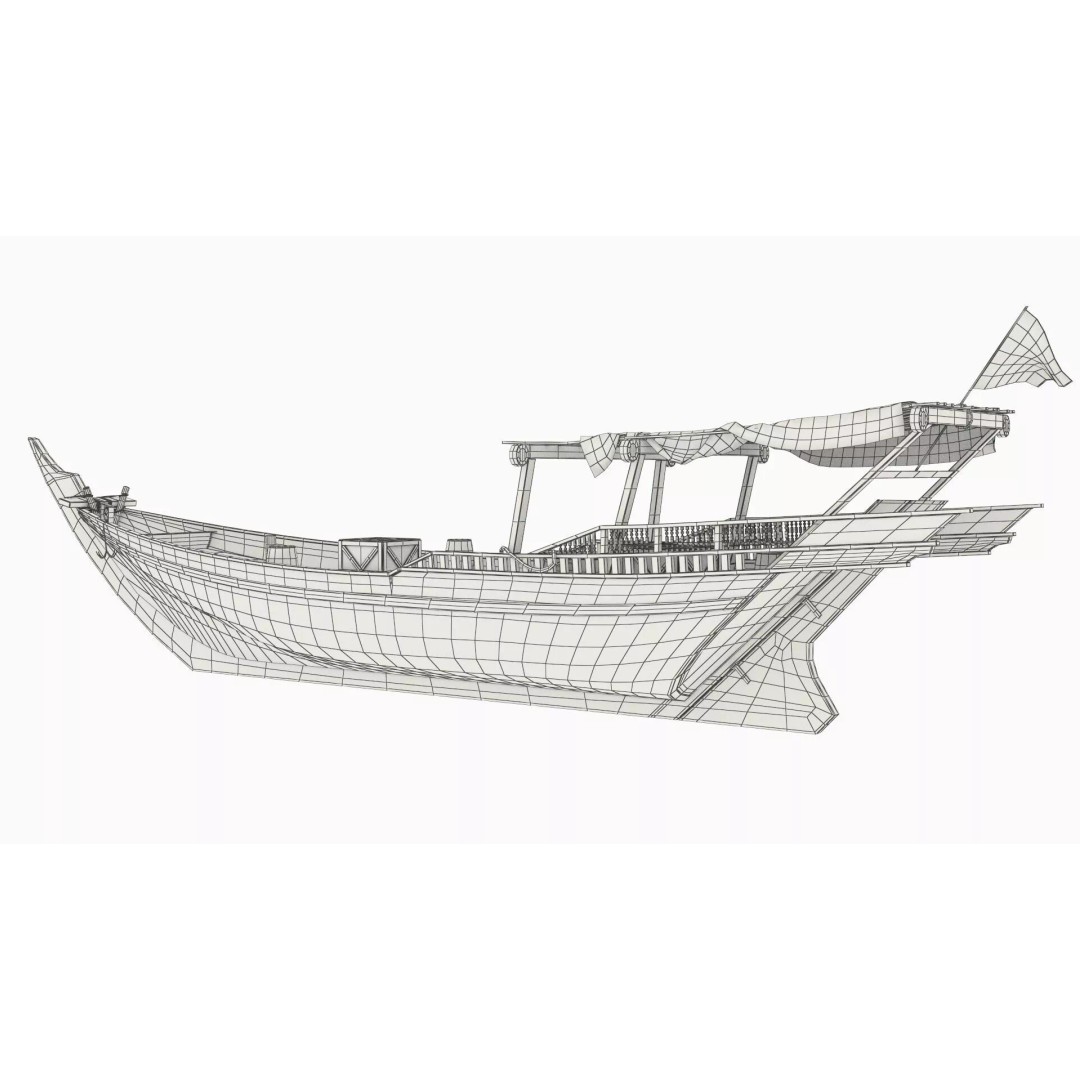 Arabian Dhow 3D Model – Traditional Wooden Vessel with Dock, FBX - View 31