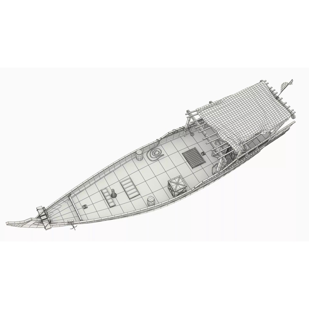 Arabian Dhow 3D Model – Traditional Wooden Vessel with Dock, FBX - View 32