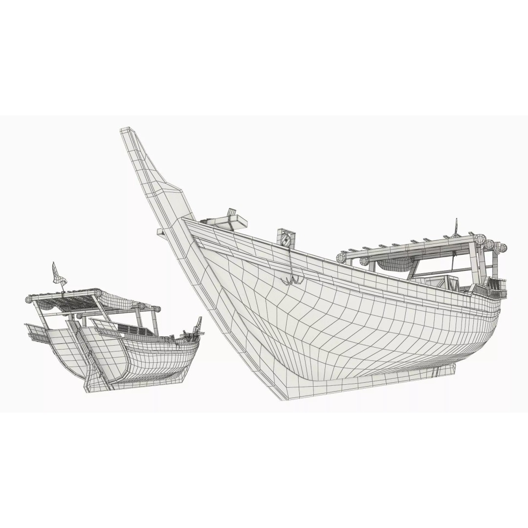 Arabian Dhow 3D Model – Traditional Wooden Vessel with Dock, FBX - View 34