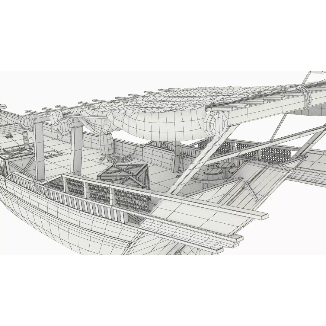 Arabian Dhow 3D Model – Traditional Wooden Vessel with Dock, FBX - View 35