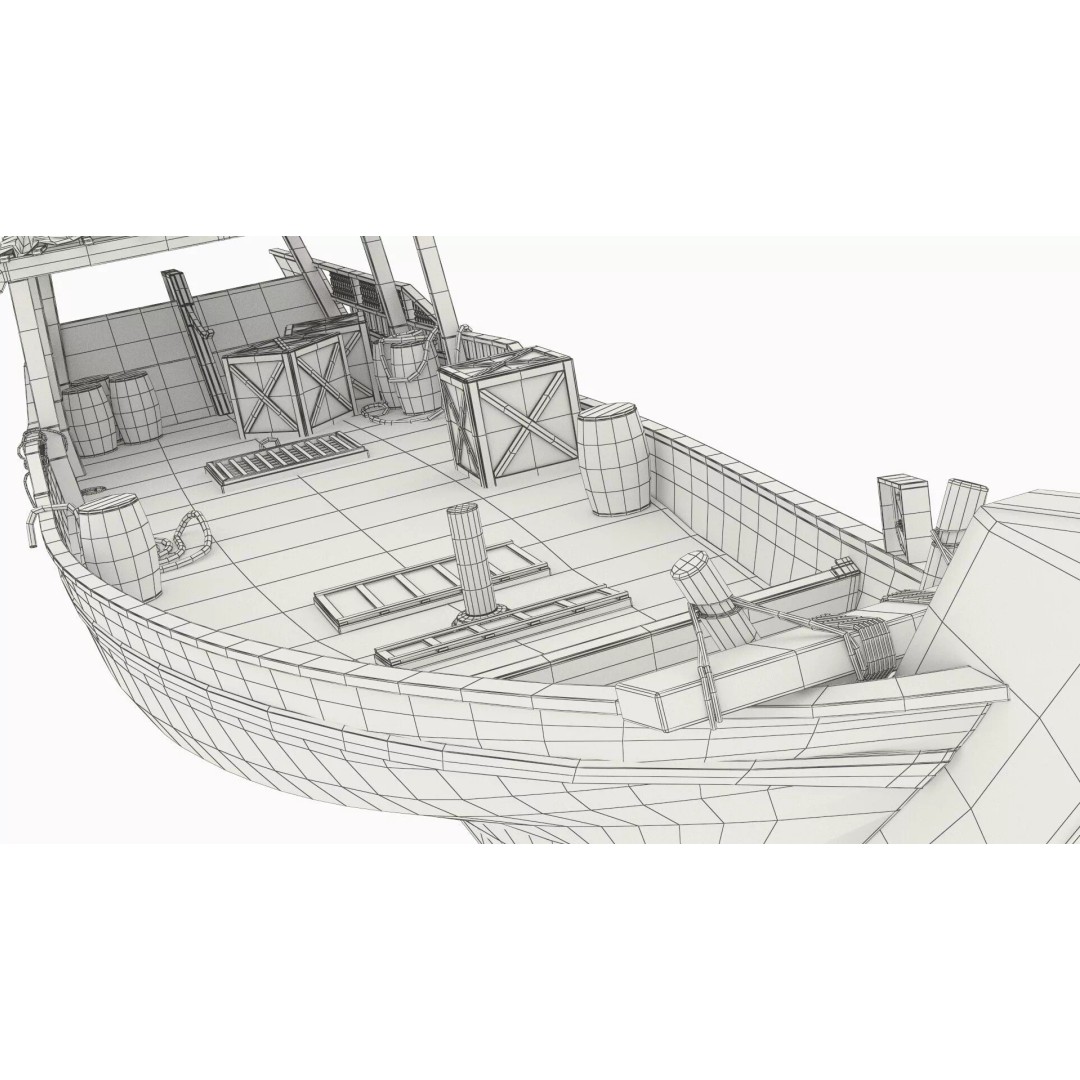 Arabian Dhow 3D Model – Traditional Wooden Vessel with Dock, FBX - View 36