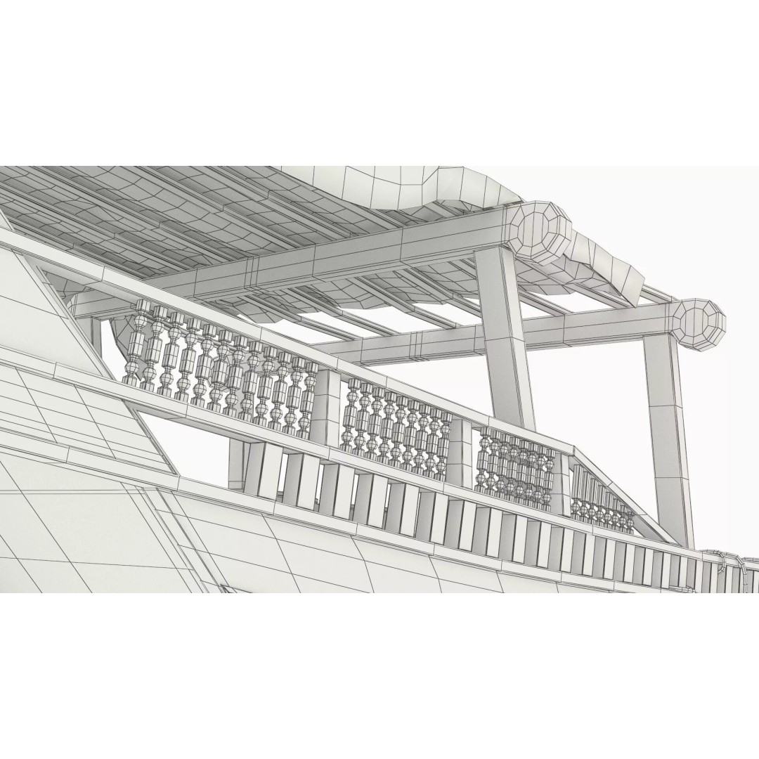 Arabian Dhow 3D Model – Traditional Wooden Vessel with Dock, FBX - View 37