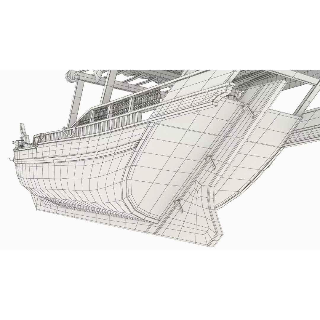 Arabian Dhow 3D Model – Traditional Wooden Vessel with Dock, FBX - View 38