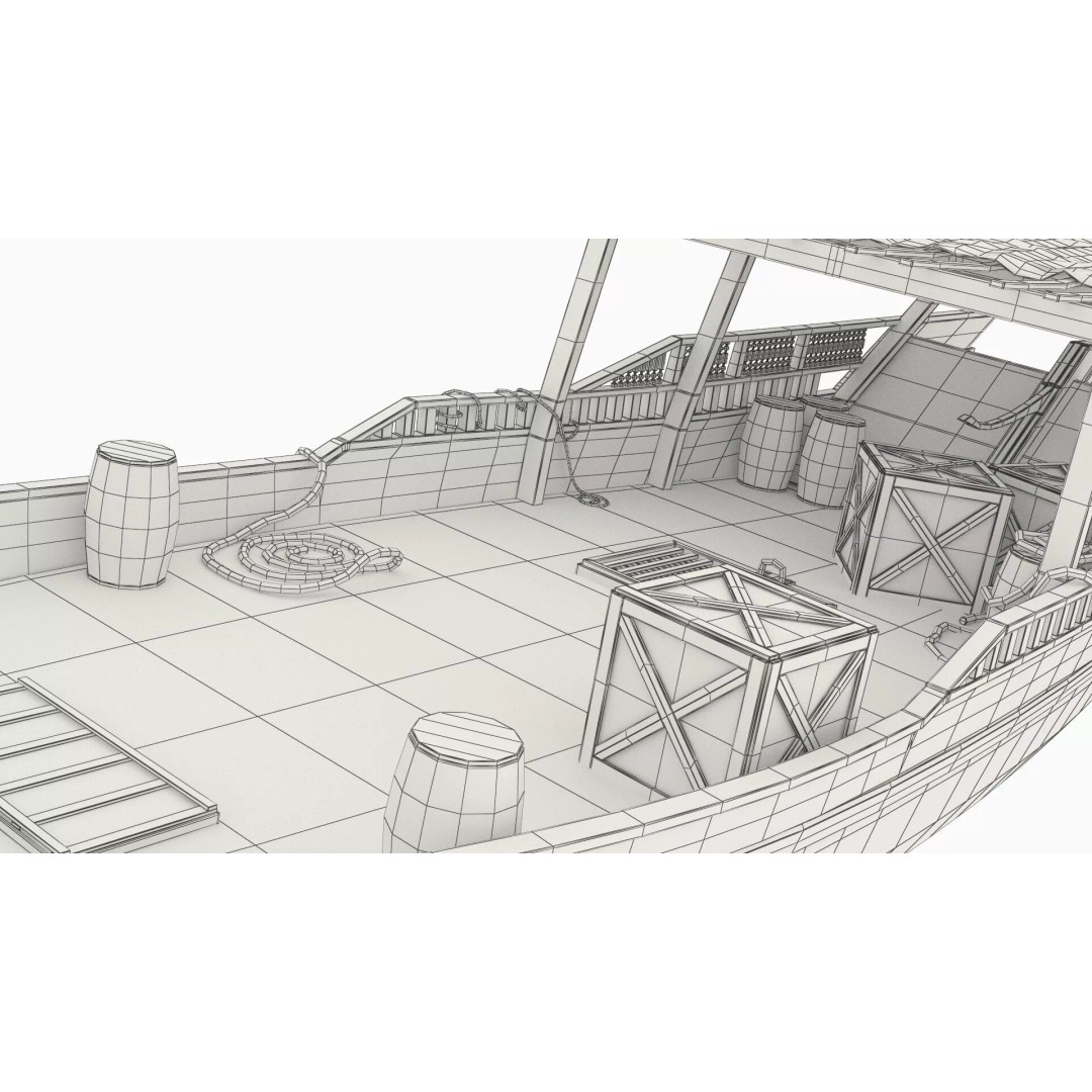 Arabian Dhow 3D Model – Traditional Wooden Vessel with Dock, FBX - View 39