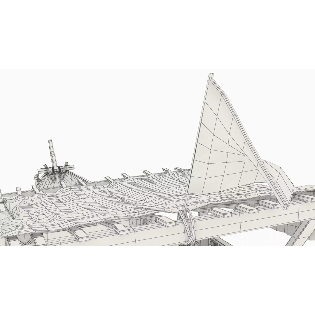 Arabian Dhow 3D Model – Traditional Wooden Vessel with Dock, FBX - View 40