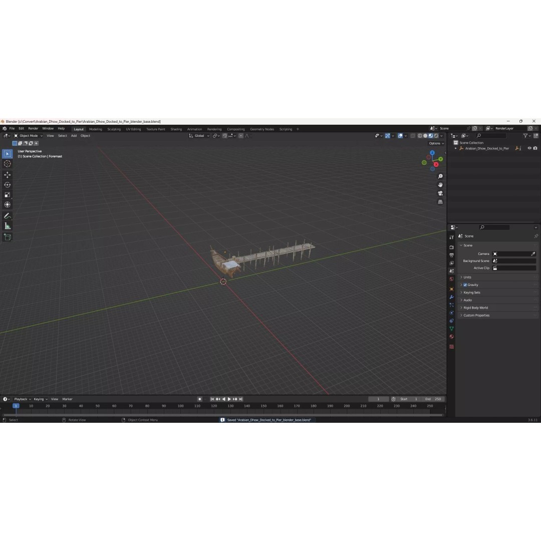 Arabian Dhow 3D Model – Traditional Wooden Vessel with Dock, FBX - View 44