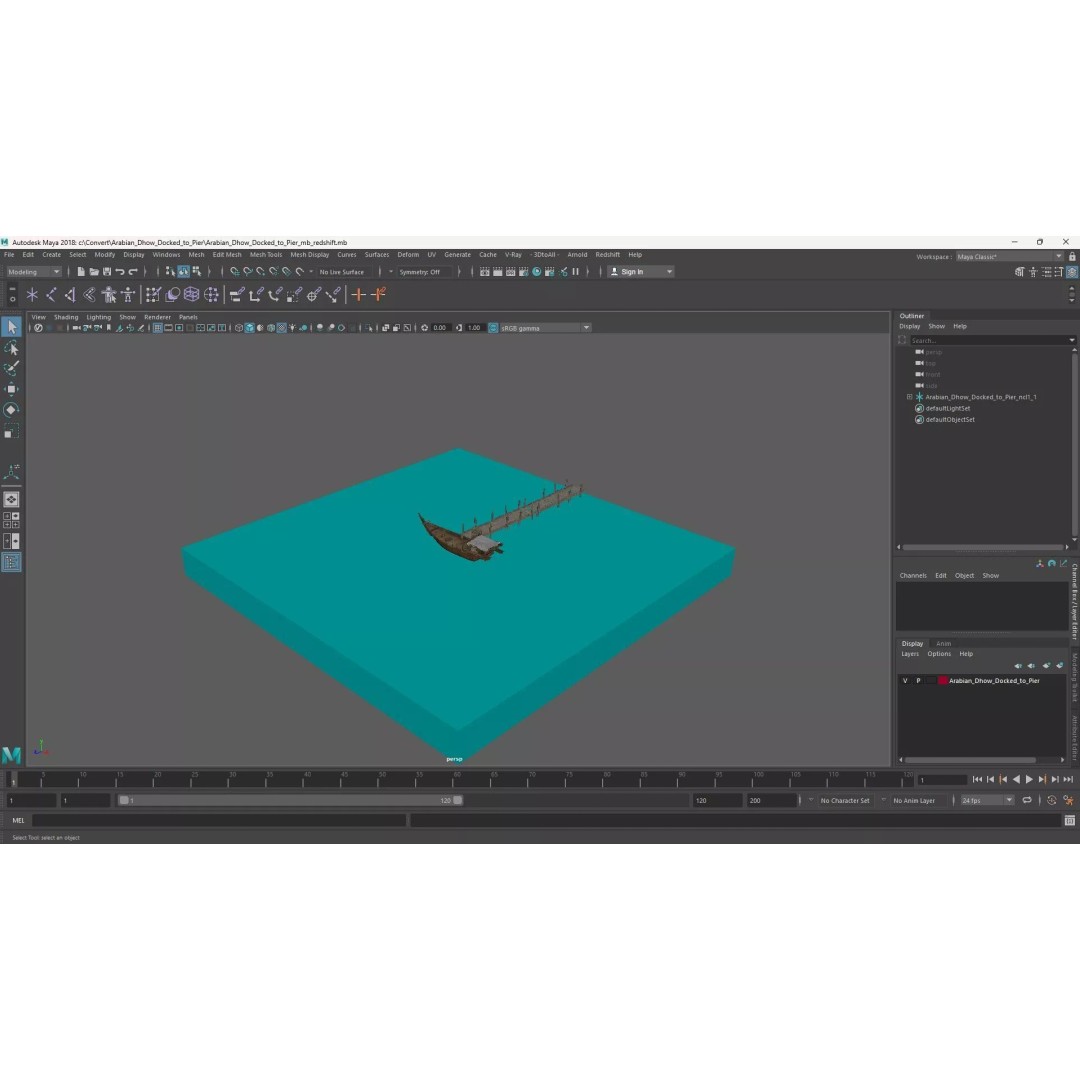 Arabian Dhow 3D Model – Traditional Wooden Vessel with Dock, FBX - View 45