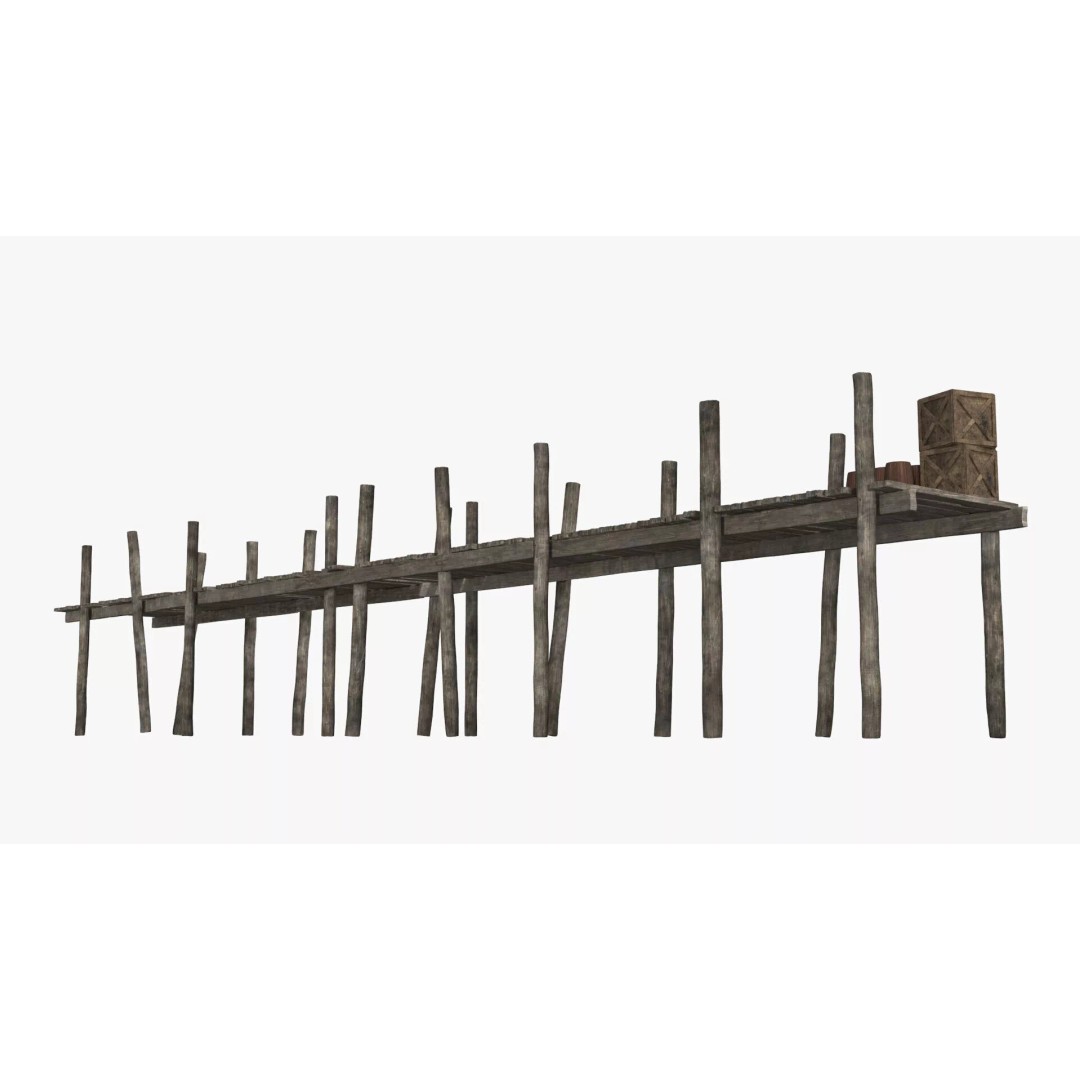 Arabian Dhow 3D Model – Traditional Wooden Vessel with Dock, FBX - View 8